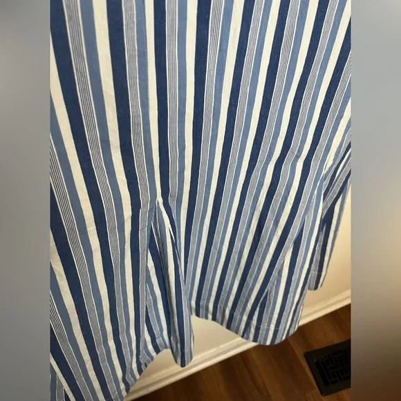Maeve Anthropologie Blue & White Denim Nautical Striped Maxi Skirt Size Large - Picture 3 of 5